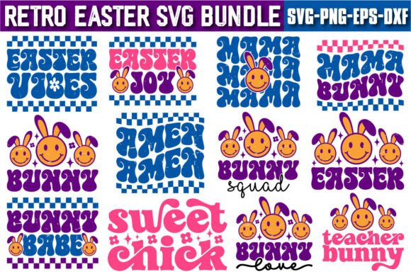 Retro Easter Day SVG Bundle, Cute Bunny