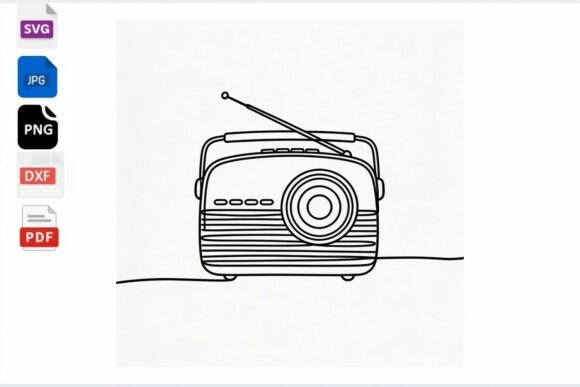 Retro Radio Line Art Review for Embroidery
