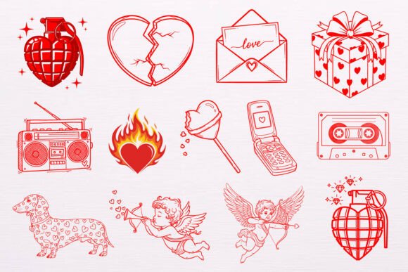Retro Valentine Love Elements SVG Bundle
